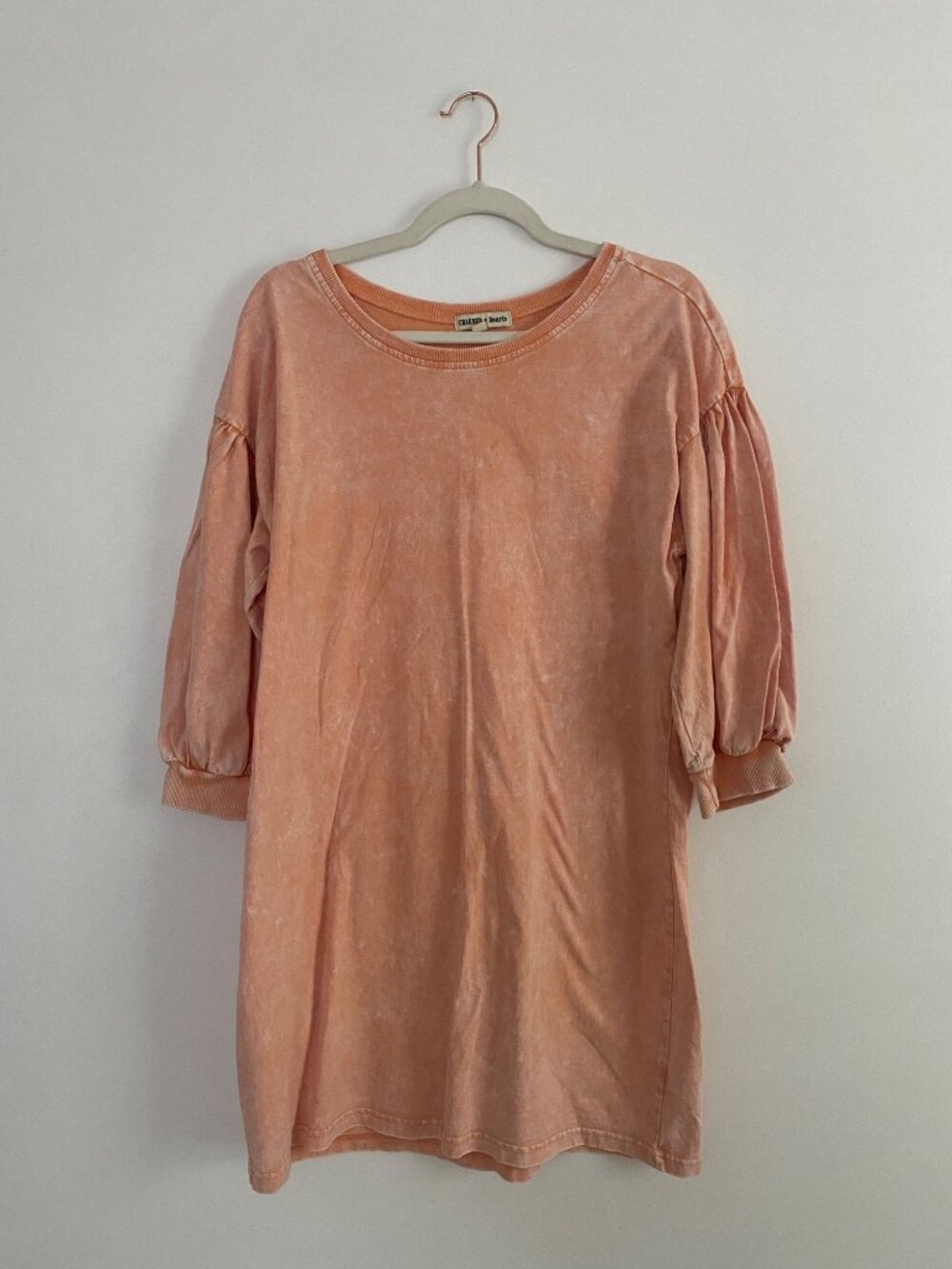 Charmed Hearts Women's Peach Puff Sleeve Cotton Dress Size M Distressed